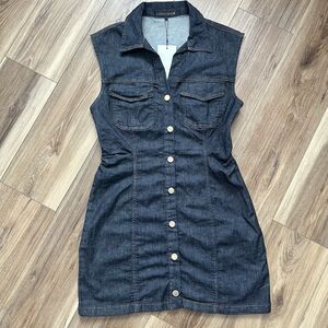 ZARA Z1975 Denim Mini Dress NWT Large Stretch Button Front Side Zipper Snags